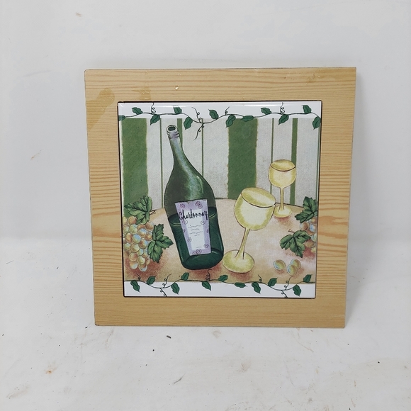 Chardonnay Wine Green Brown Framed Trivet Tile Wall Hanging Kitchen Decor - Picture 8 of 8